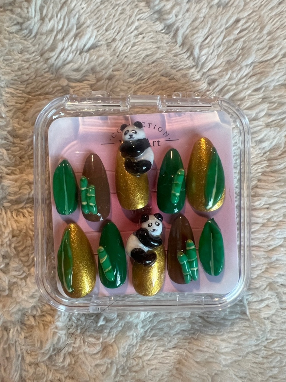 Green & Gold Panda Nail Set by